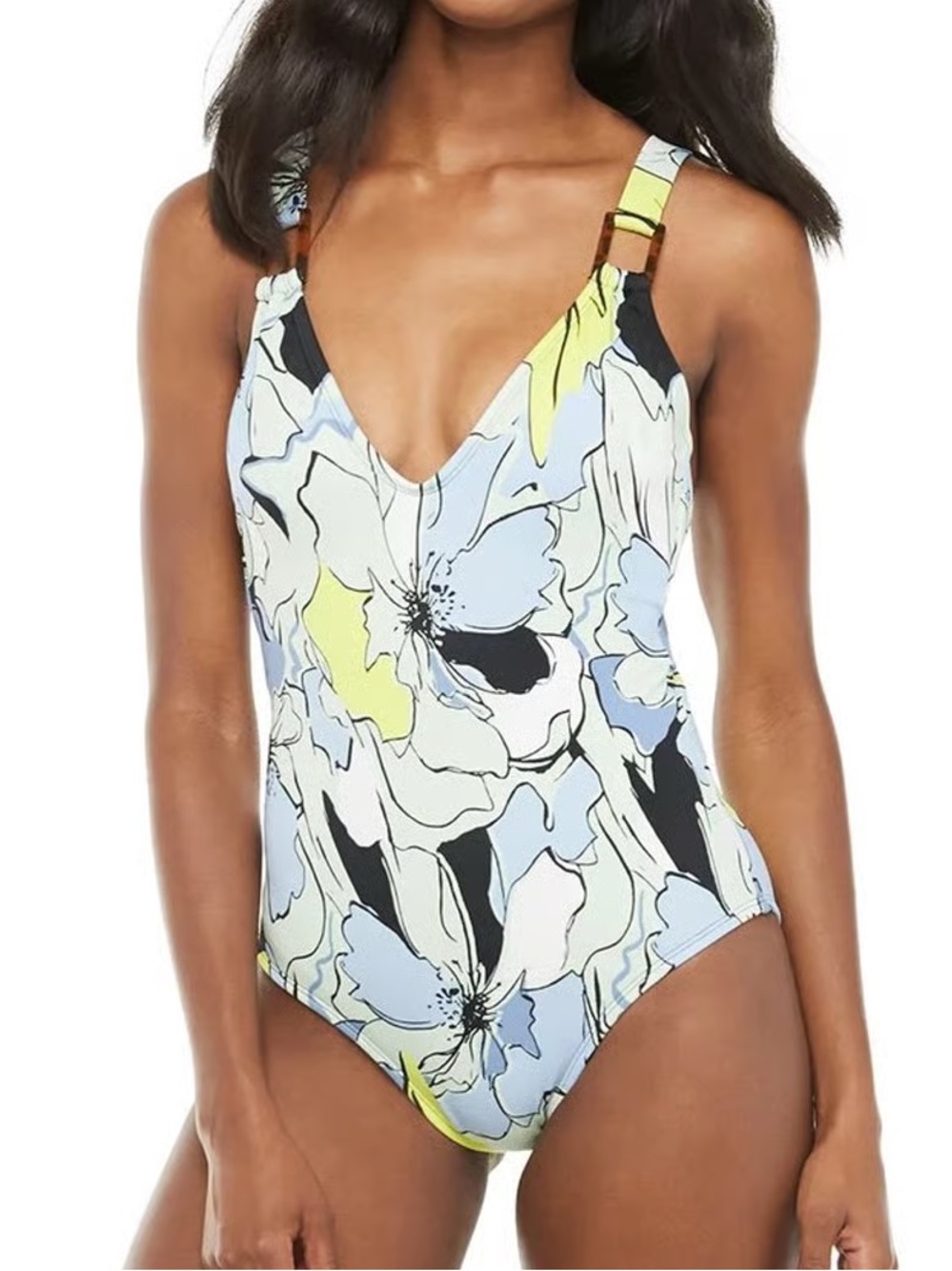 Floral One Piece V neck Swimsuit size L